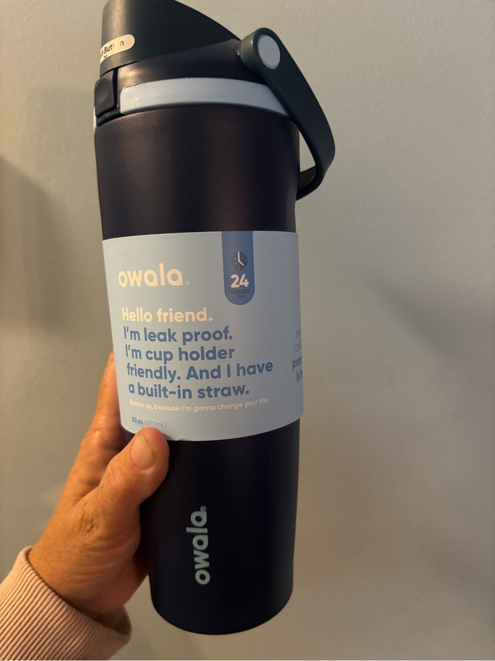 Owala Leak-Proof Water Bottle — Navy with Light Blue Accent